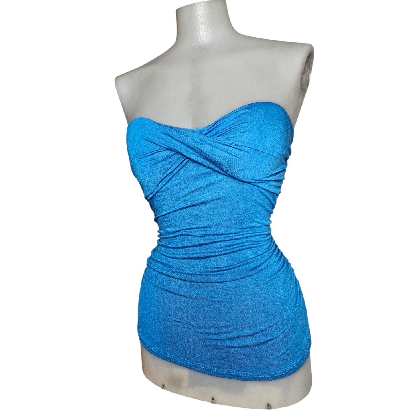 Blue strapless top