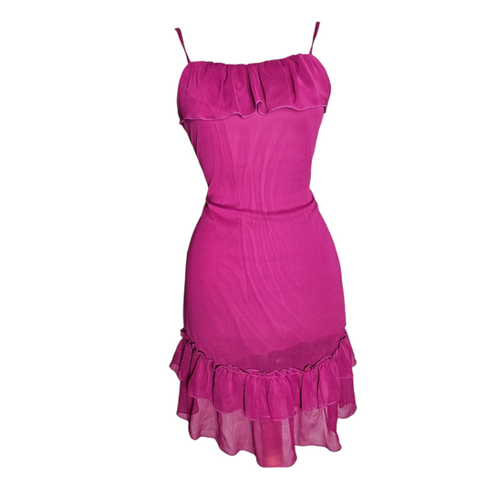 Robe en voile à volants rose
