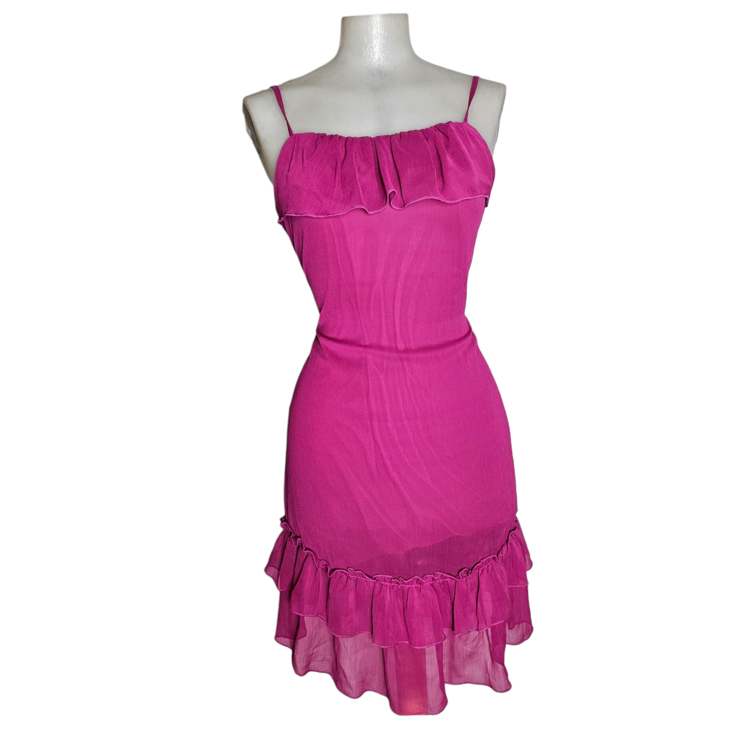 Robe en voile à volants rose