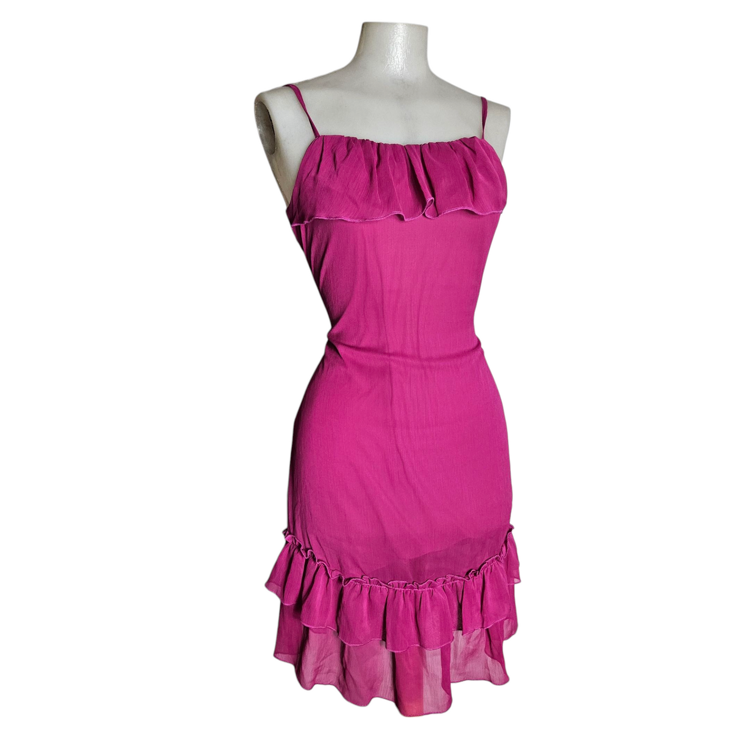 Robe en voile à volants rose