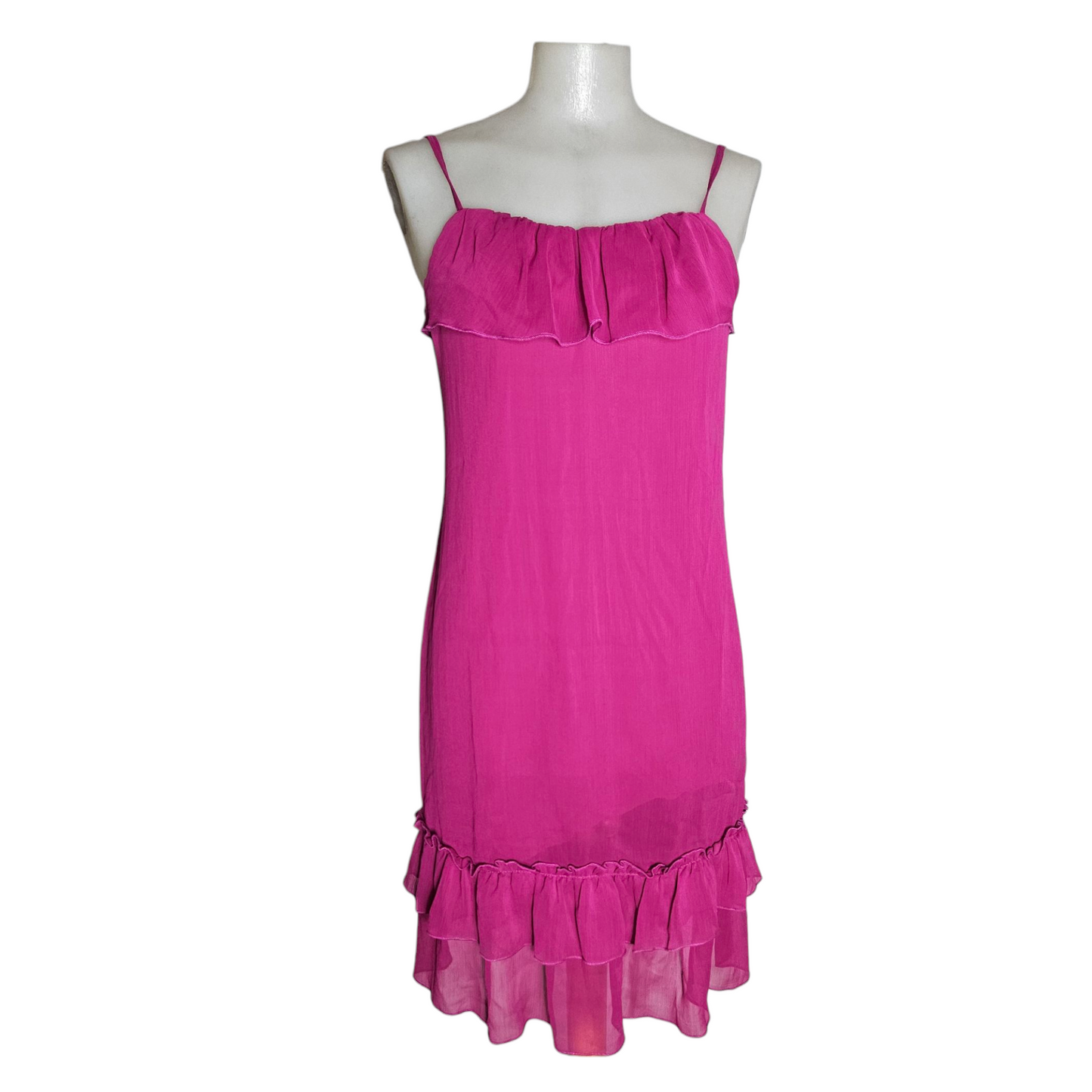 Robe en voile à volants rose