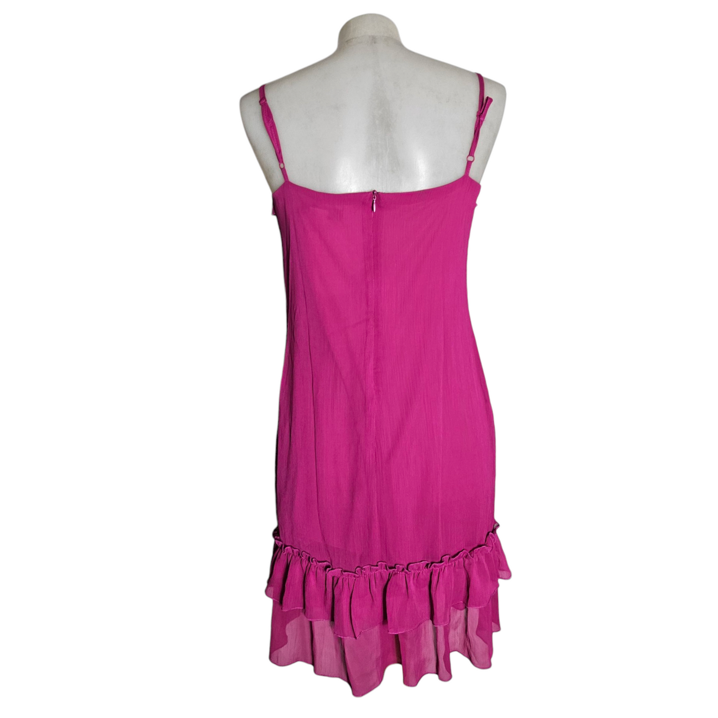 Robe en voile à volants rose