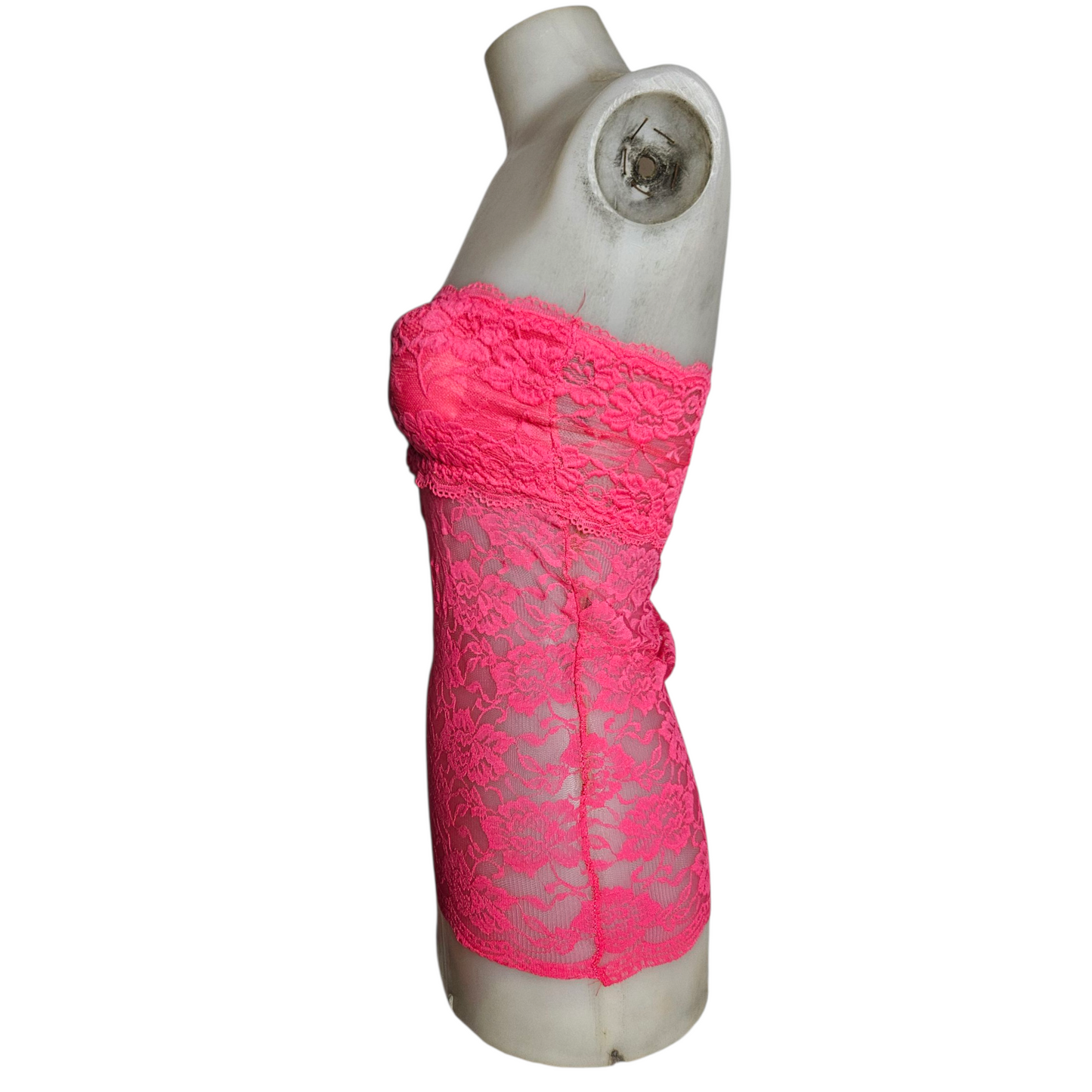 Haut strapless rose en dentelle
