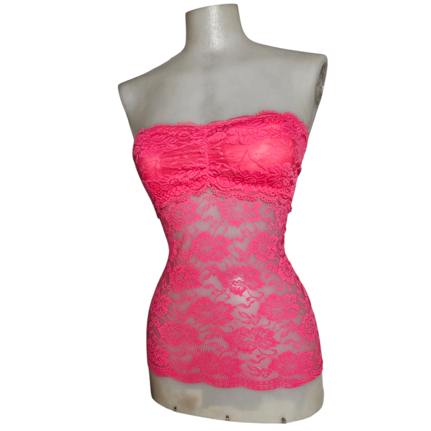 Haut strapless rose en dentelle