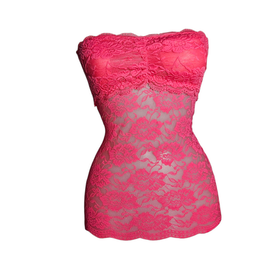 Haut strapless rose en dentelle