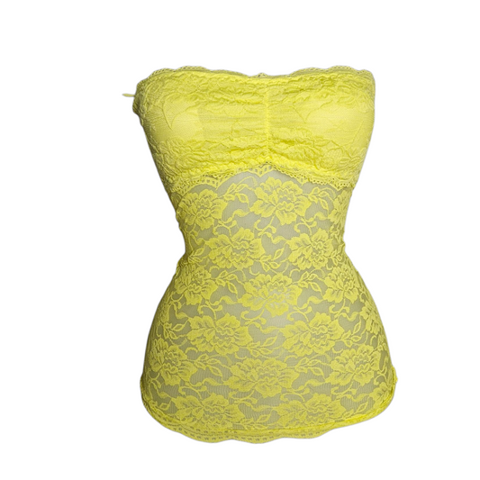 Haut strapless jaune en dentelle