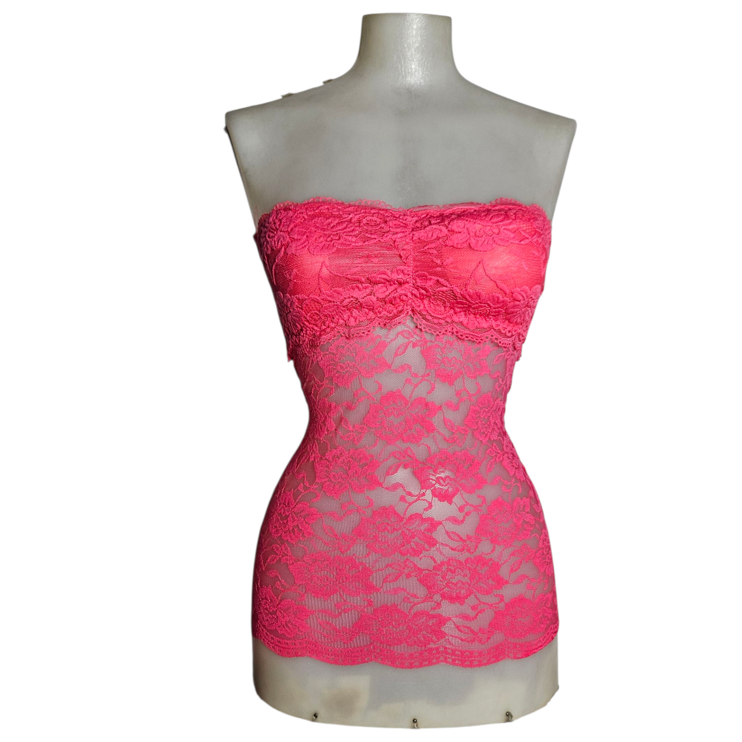 Haut strapless rose en dentelle