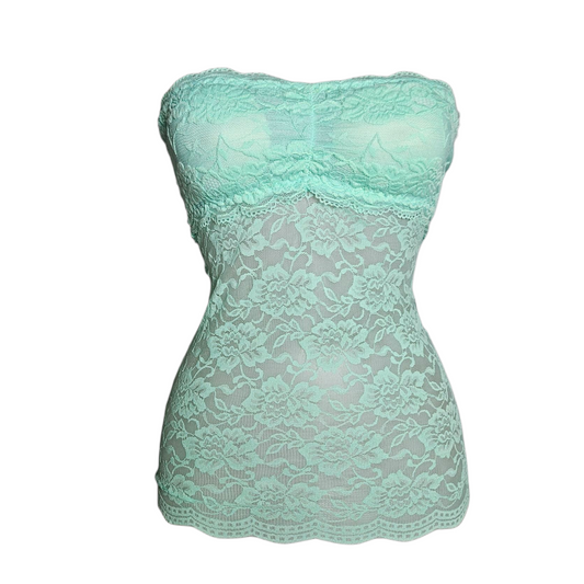 Haut strapless bleu en dentelle