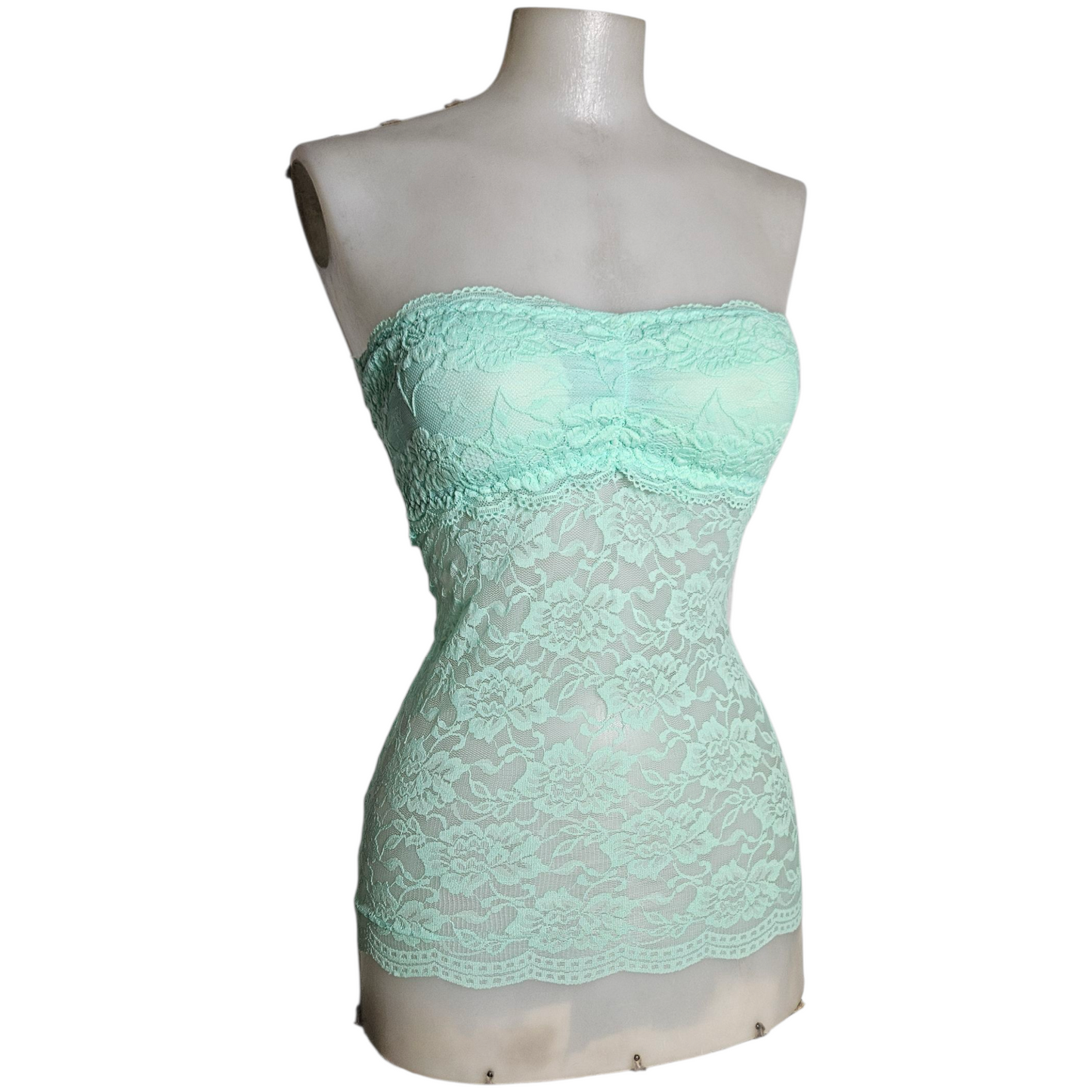 Haut strapless bleu en dentelle