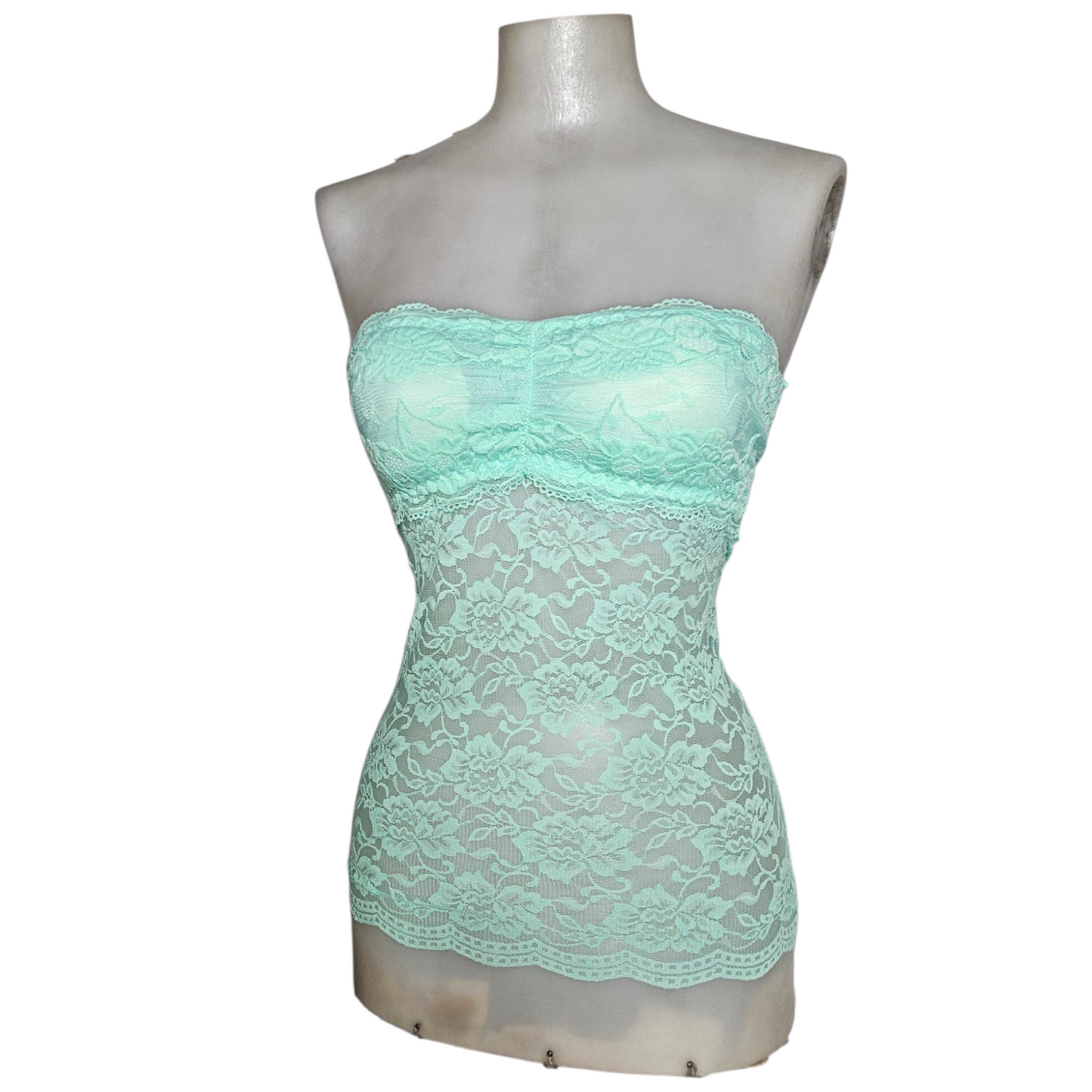 Haut strapless bleu en dentelle