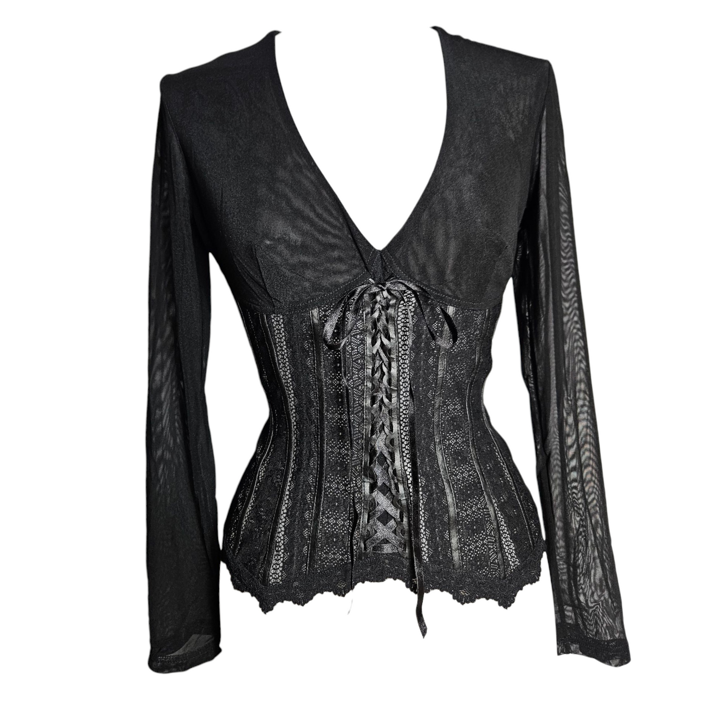 Lace and voile top with lacing