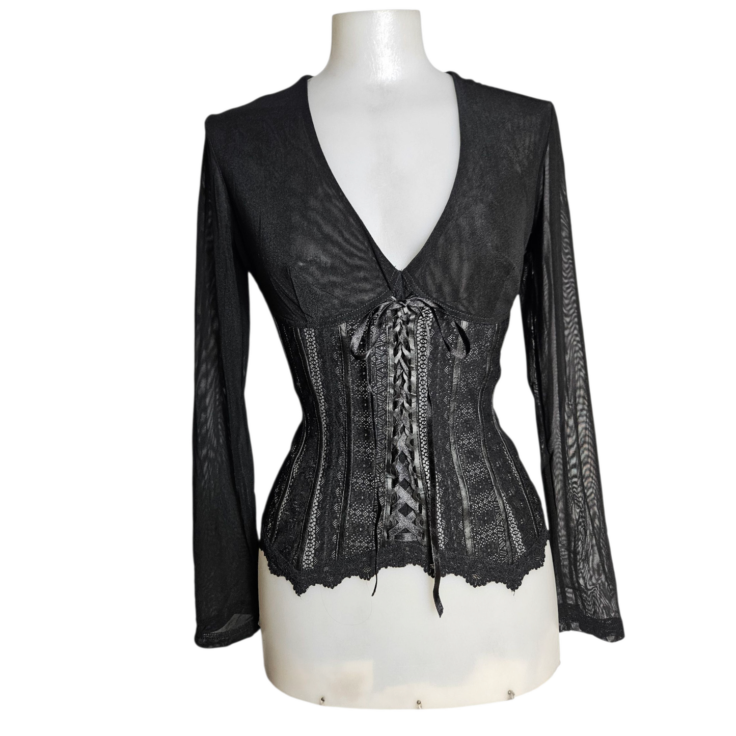 Lace and voile top with lacing