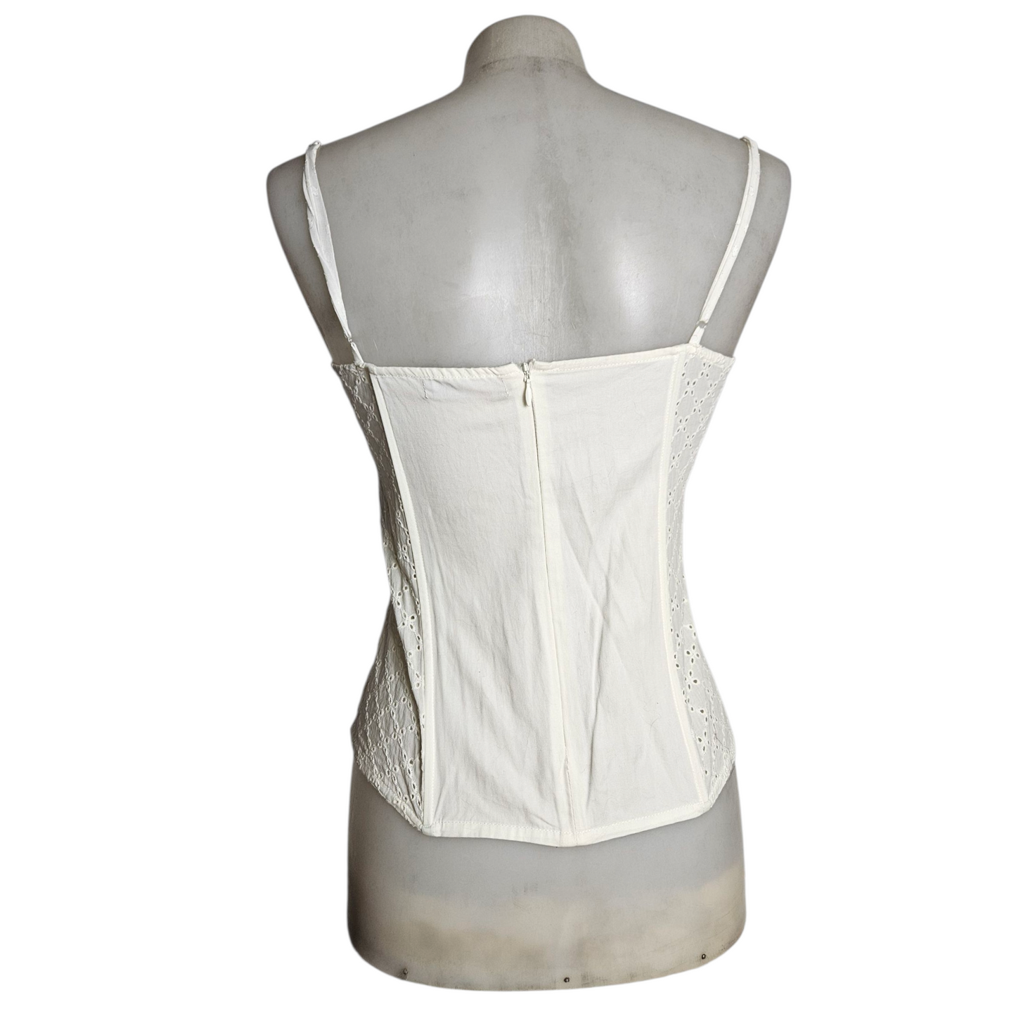 Corset-style top with lace ruffles