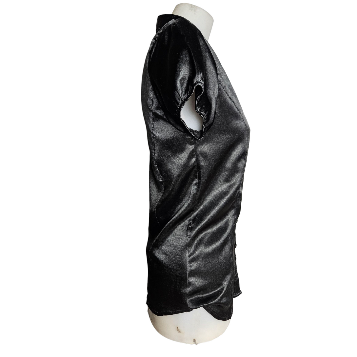 Black satin short-sleeved shirt