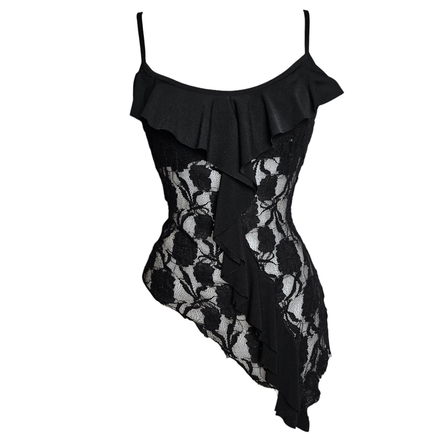 Black lace asymmetrical tank top