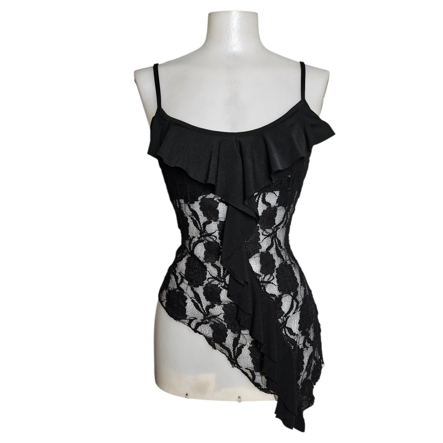 Black lace asymmetrical tank top