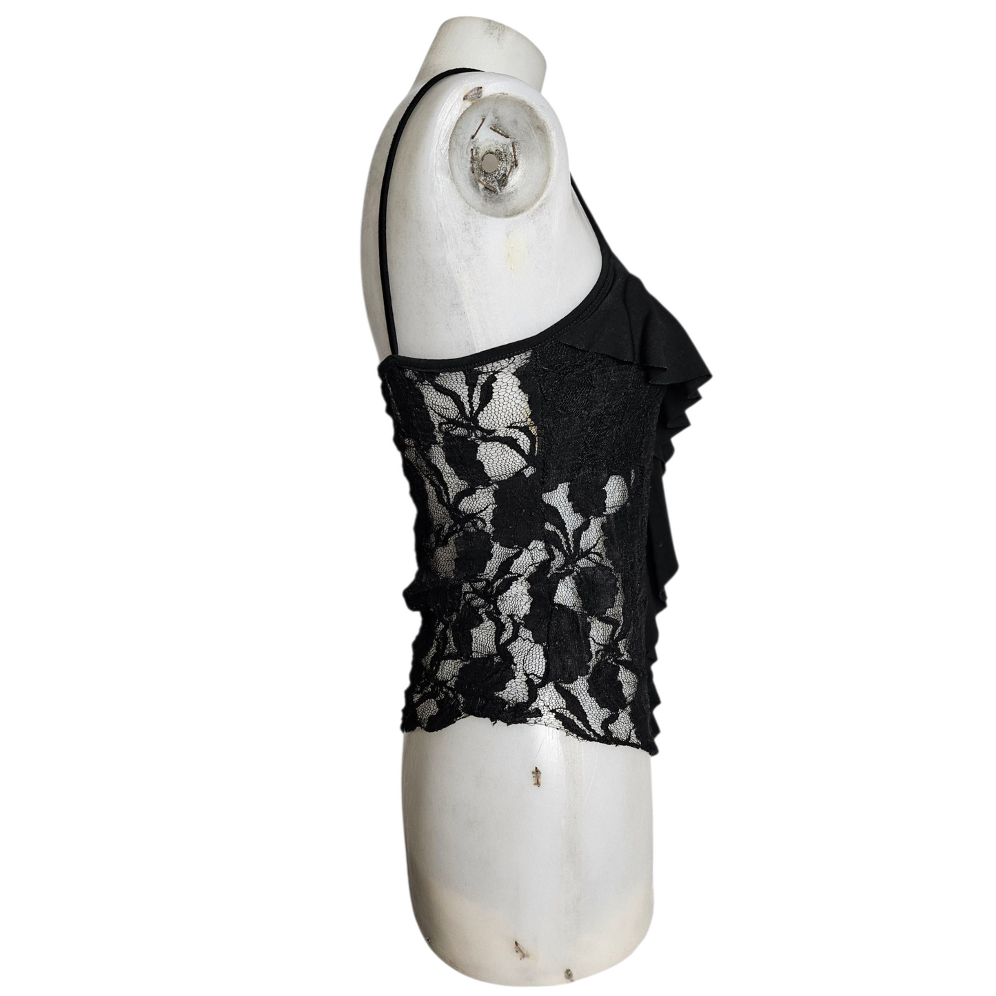 Black lace asymmetrical tank top