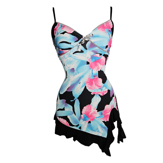 Asymmetrical floral pattern top