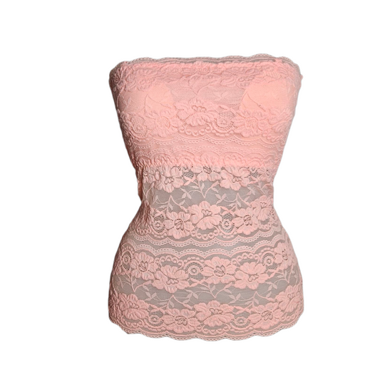Haut strapless en dentelle rose