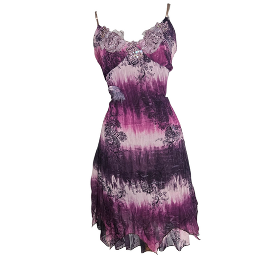 Tie and Dye dress in purple tones with embroidered details