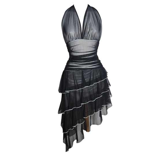 Asymmetrical backless dress with ruffles
