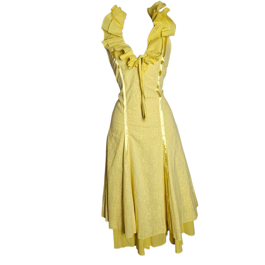 Yellow ruffled backless dress
