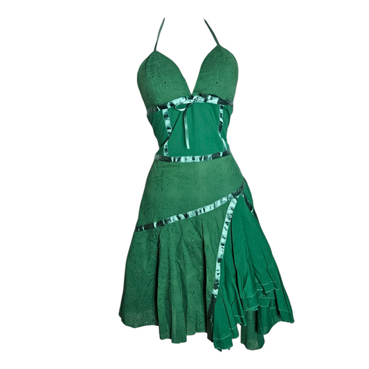 Green asymmetrical backless dress