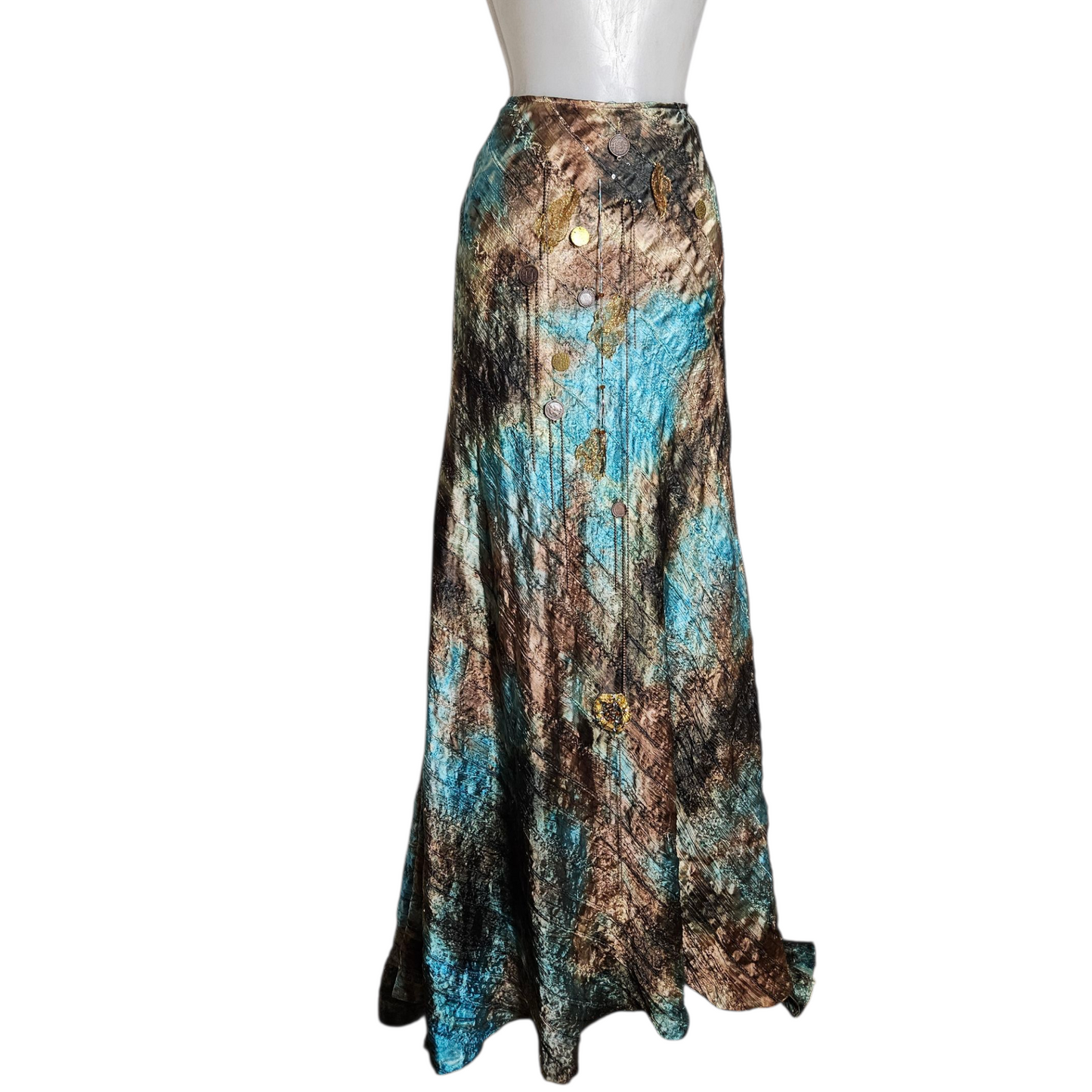 Ensemble de soirée brodé tie and Dye bleu et vert