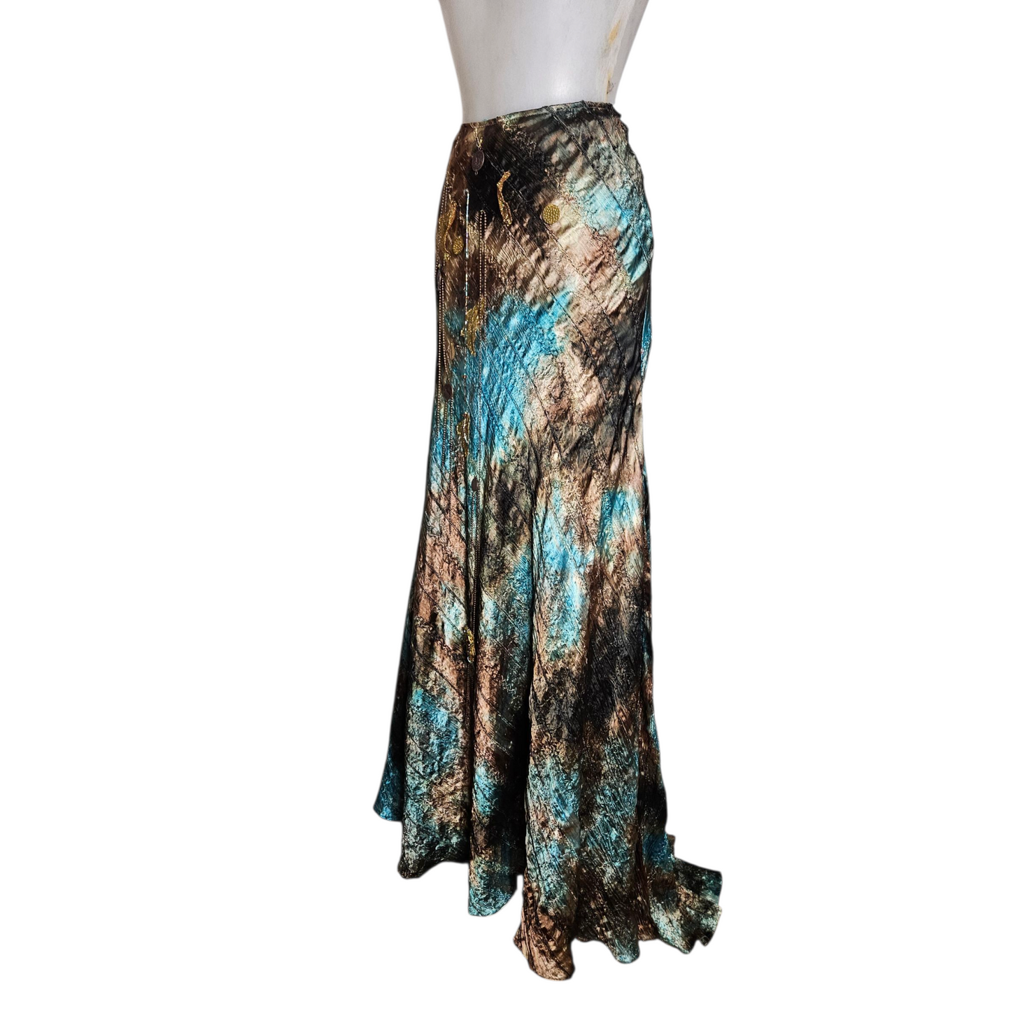 Ensemble de soirée brodé tie and Dye bleu et vert