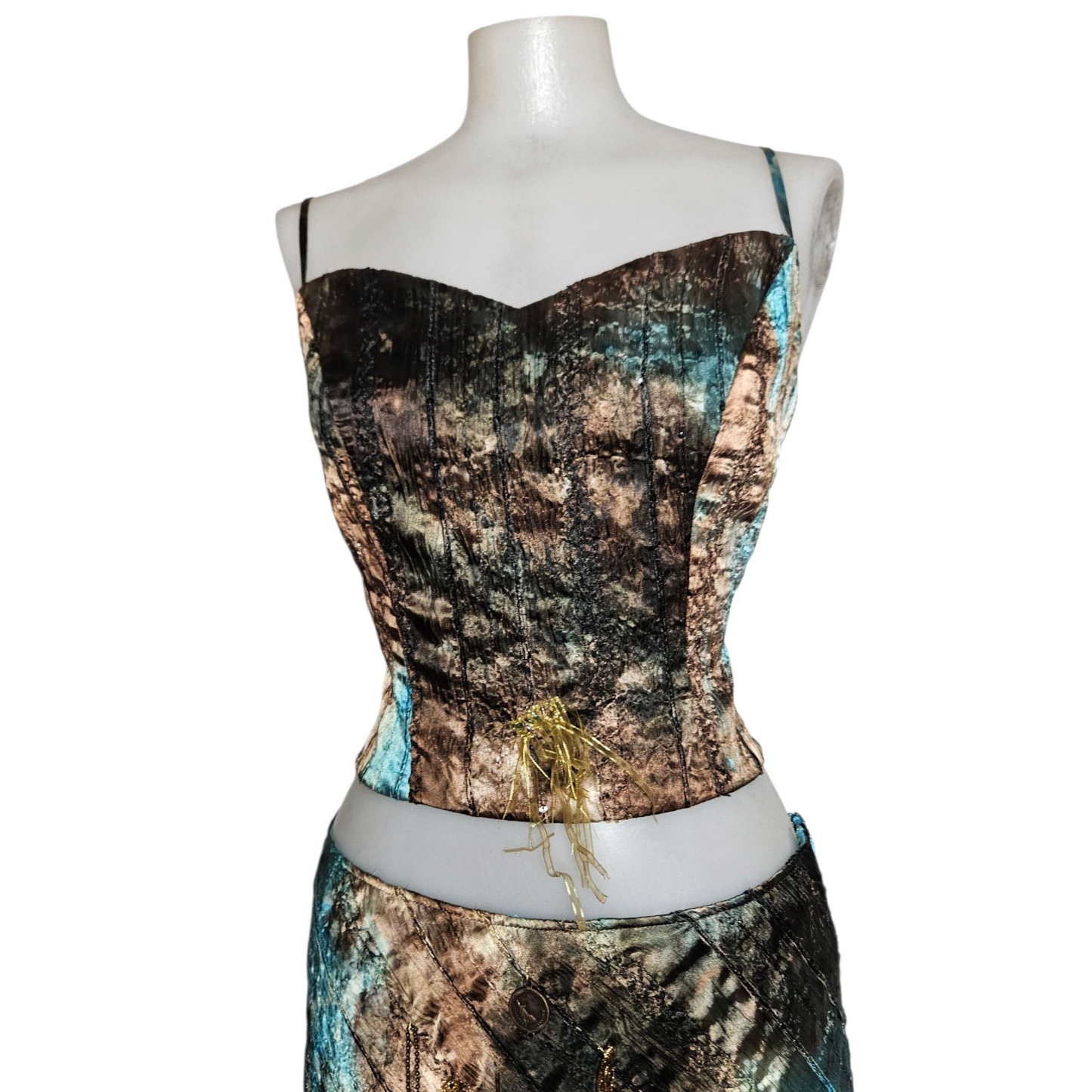 Ensemble de soirée brodé tie and Dye bleu et vert