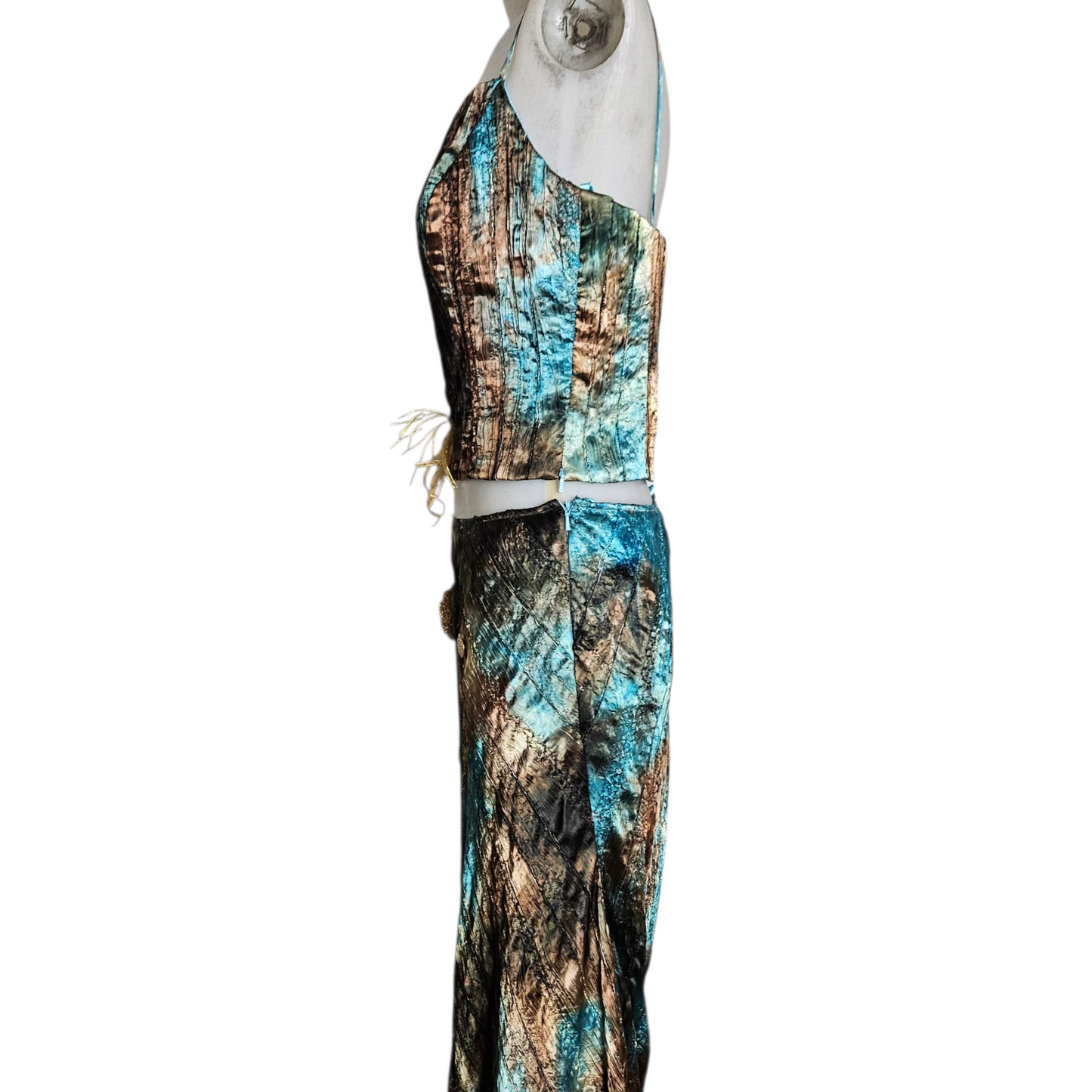 Ensemble de soirée brodé tie and Dye bleu et vert