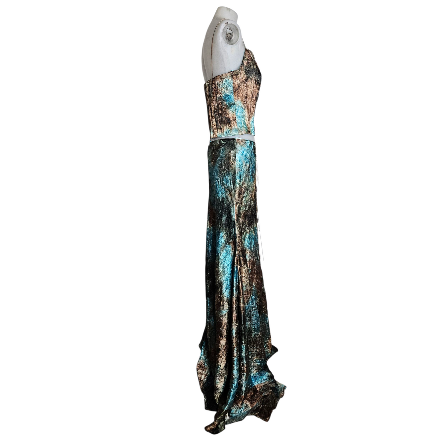Ensemble de soirée brodé tie and Dye bleu et vert