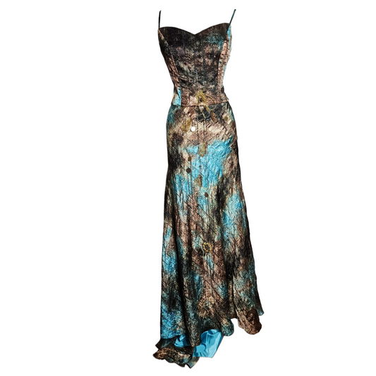Ensemble de soirée brodé tie and Dye bleu et vert
