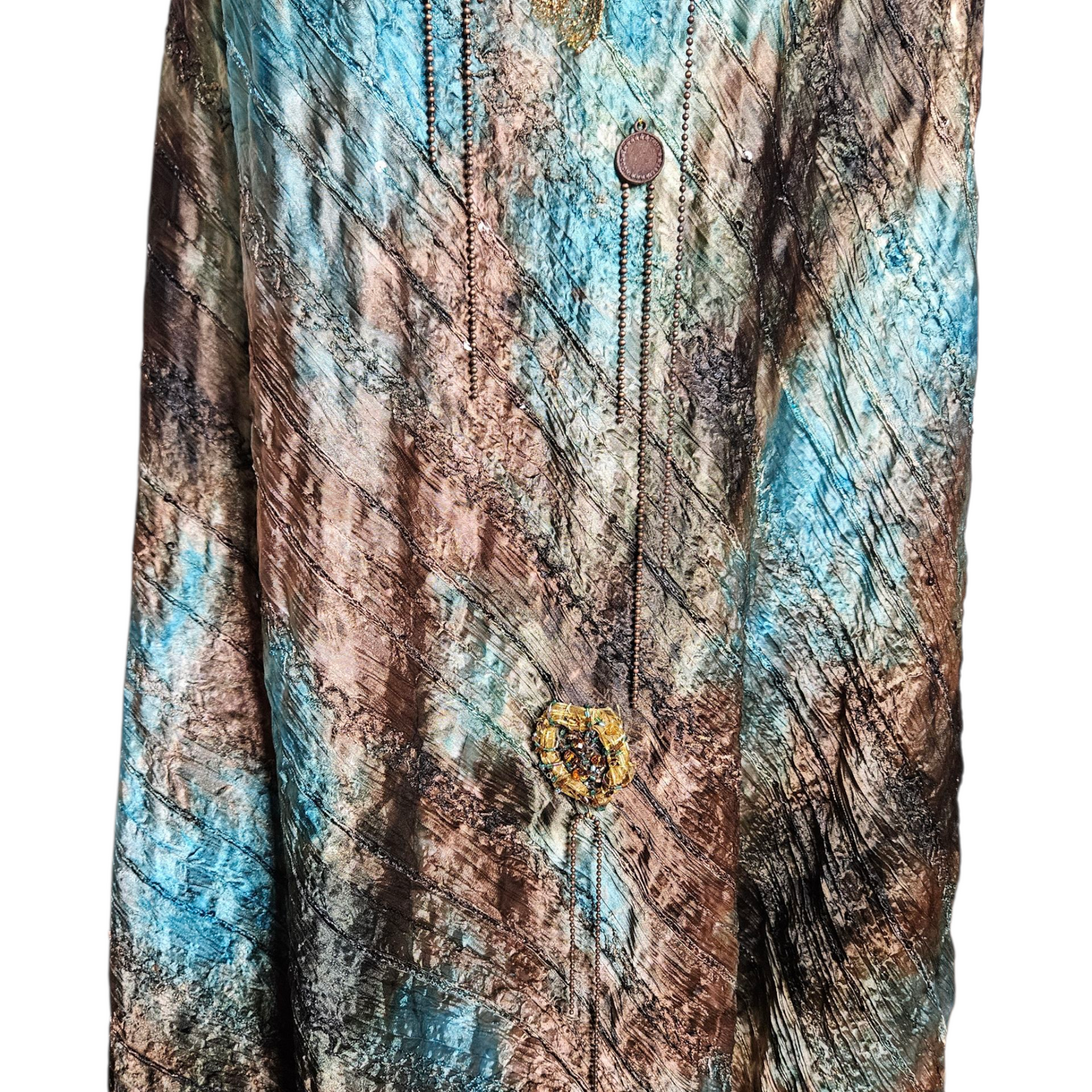 Ensemble de soirée brodé tie and Dye bleu et vert