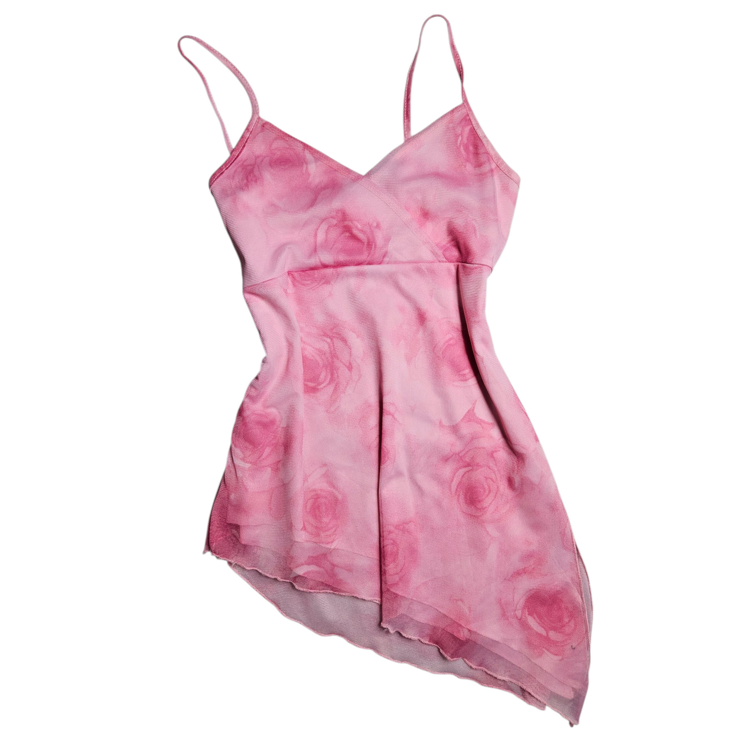 Haut asymétrique en voile rose fleuri