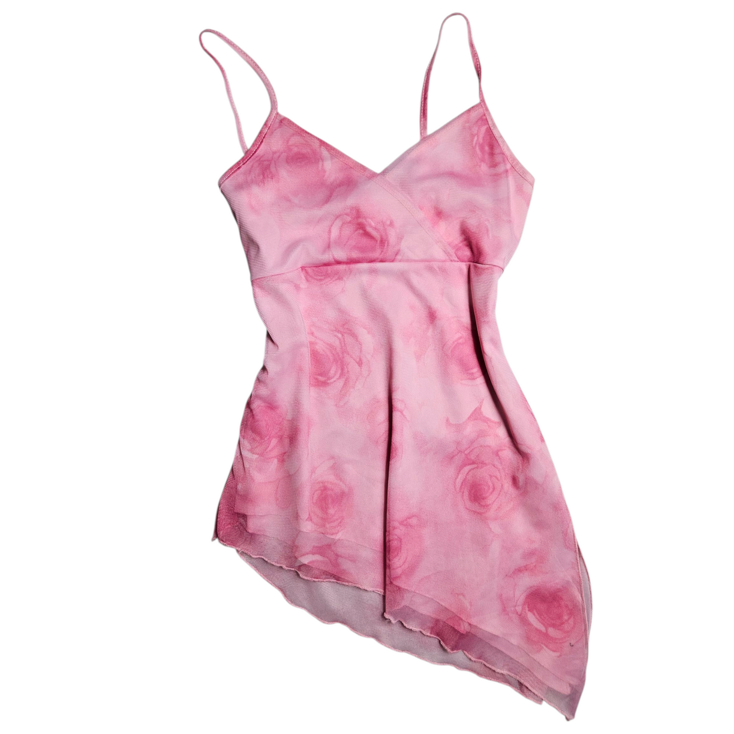 Haut asymétrique en voile rose fleuri