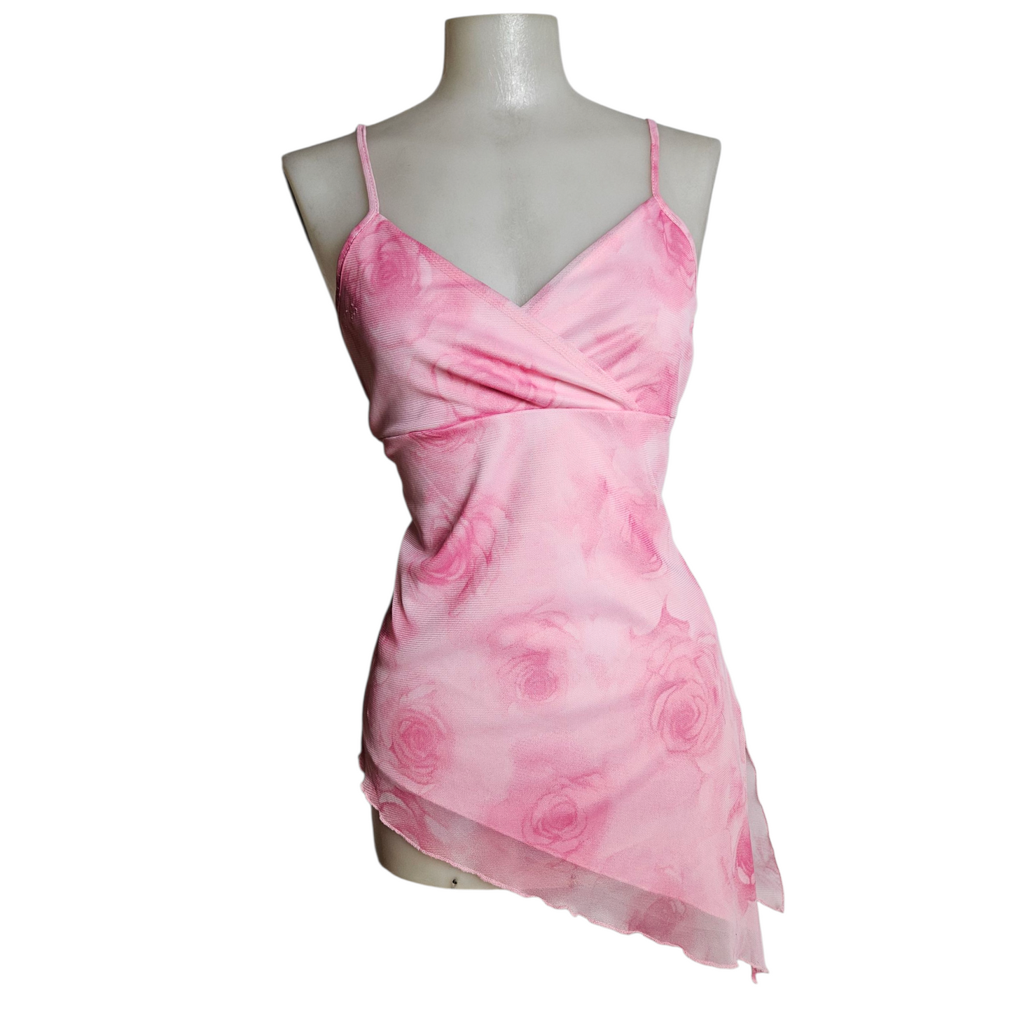 Haut asymétrique en voile rose fleuri