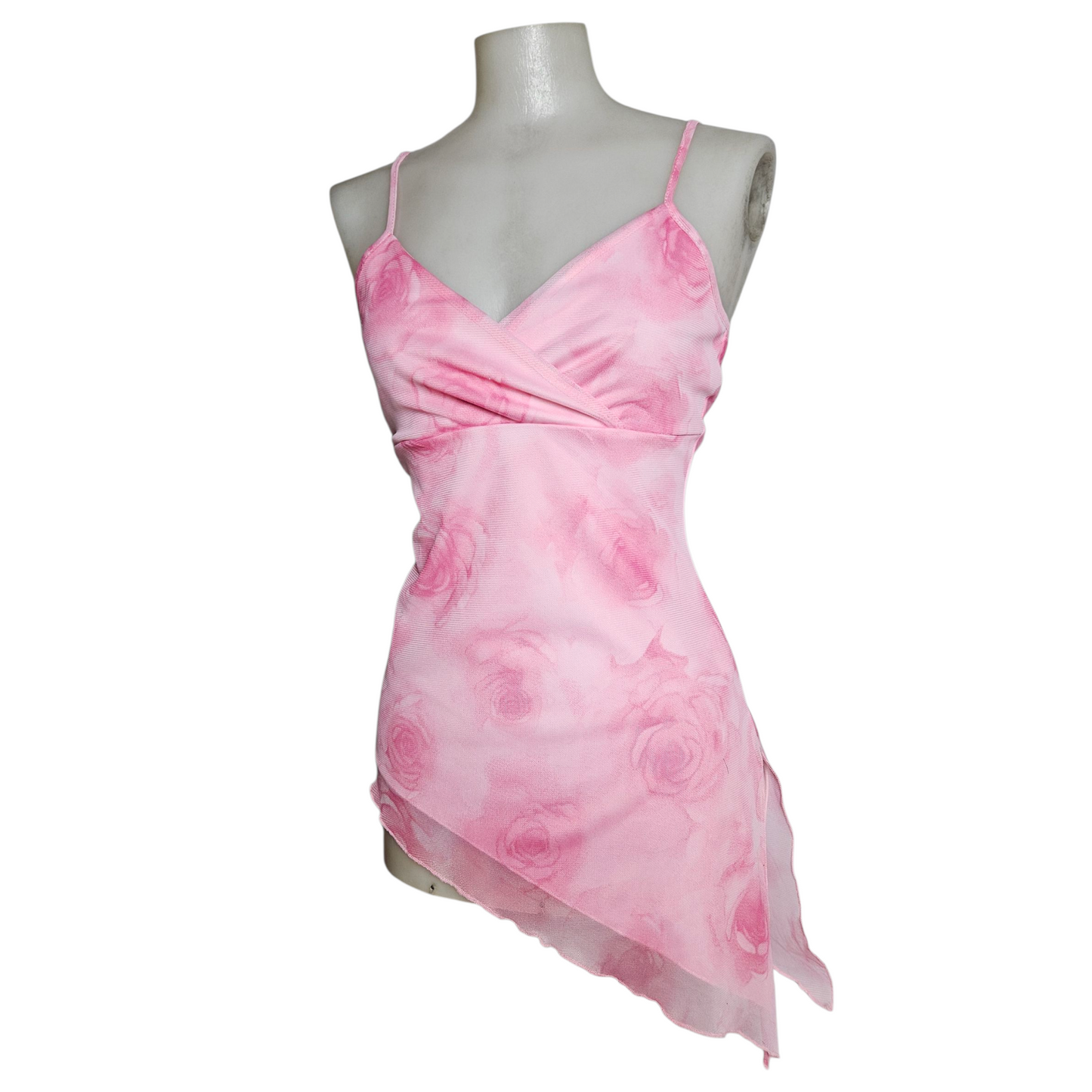 Haut asymétrique en voile rose fleuri