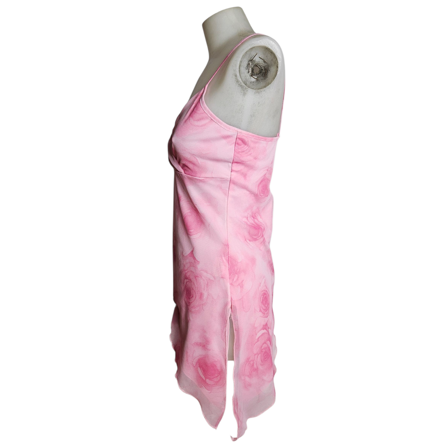 Haut asymétrique en voile rose fleuri