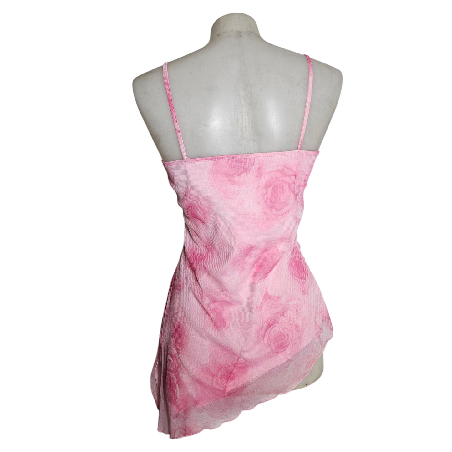 Haut asymétrique en voile rose fleuri