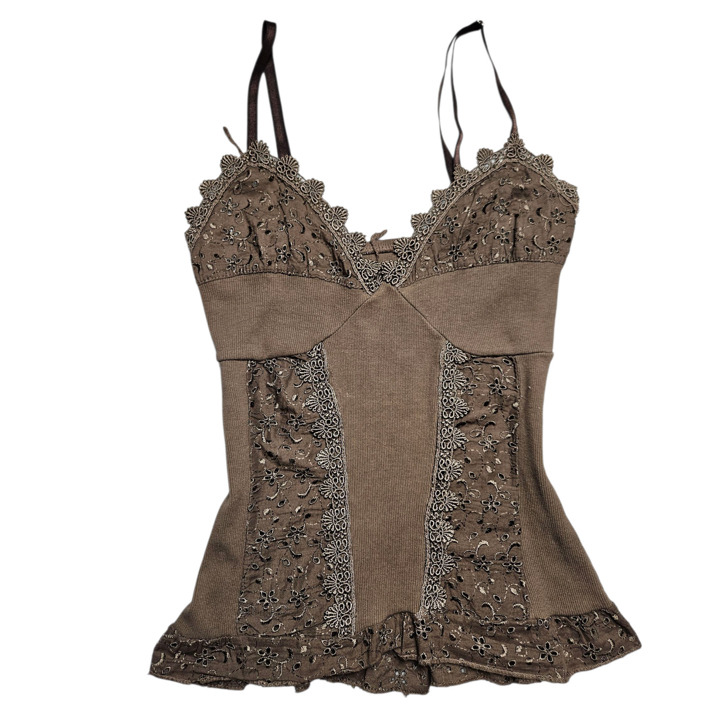 Haut marron détails dentelle