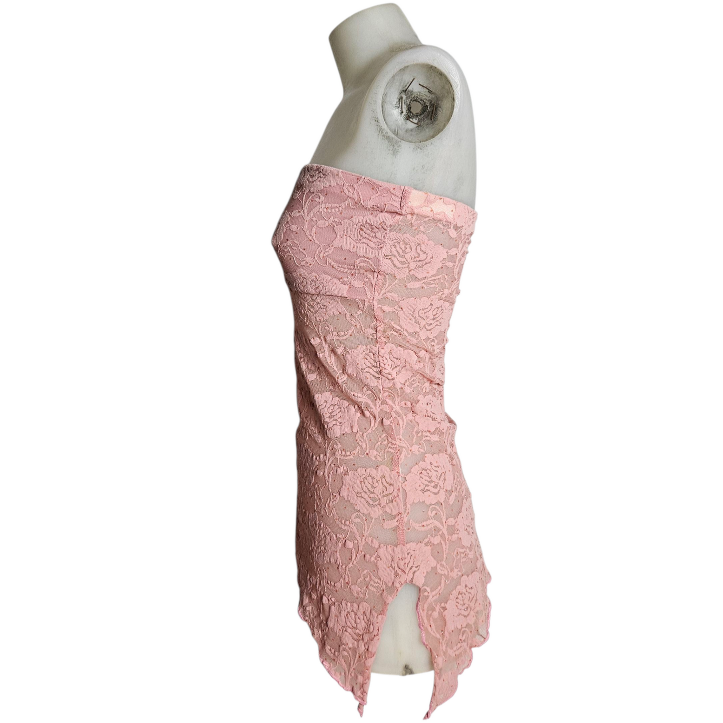 Haut strapless rose asymétrique en dentelle