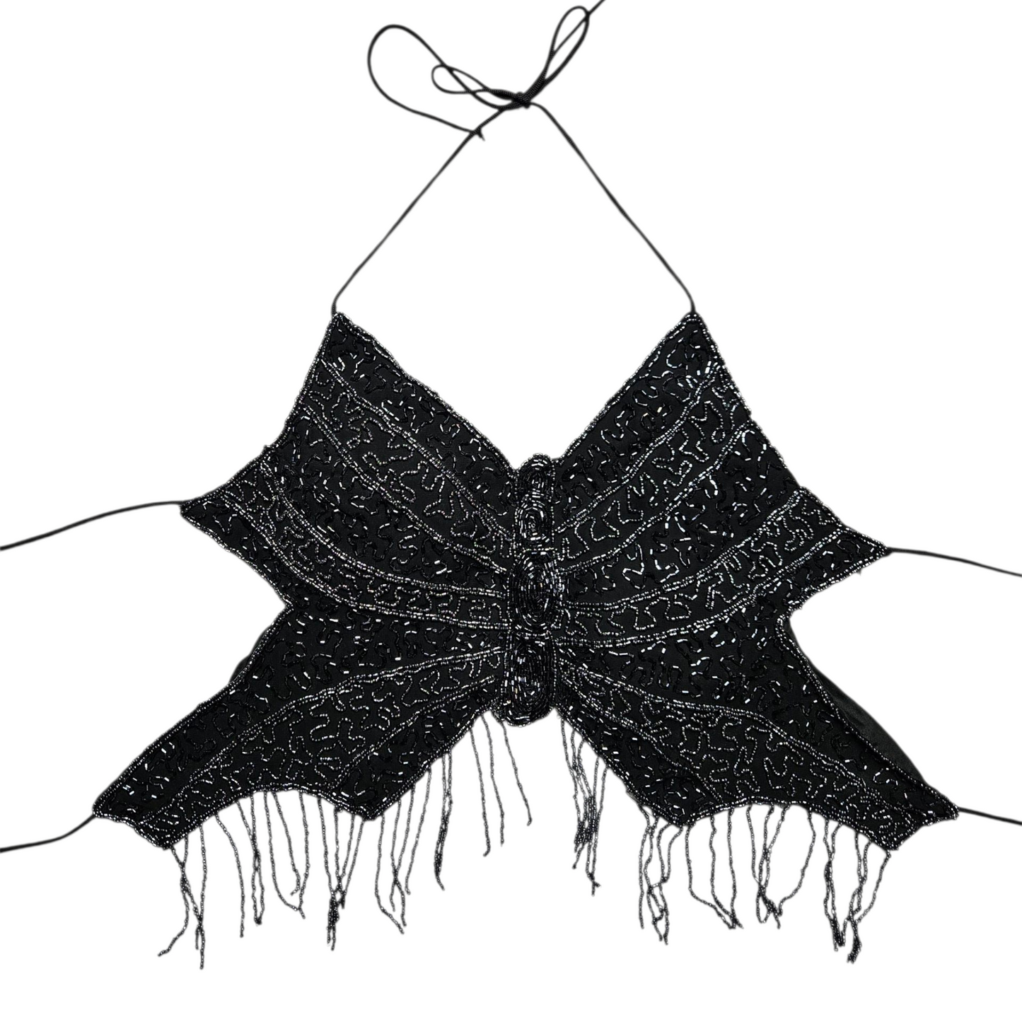 Haut papillon brodé de perles noir