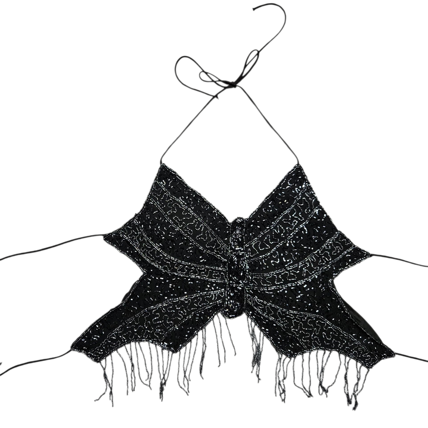 Haut papillon brodé de perles noir