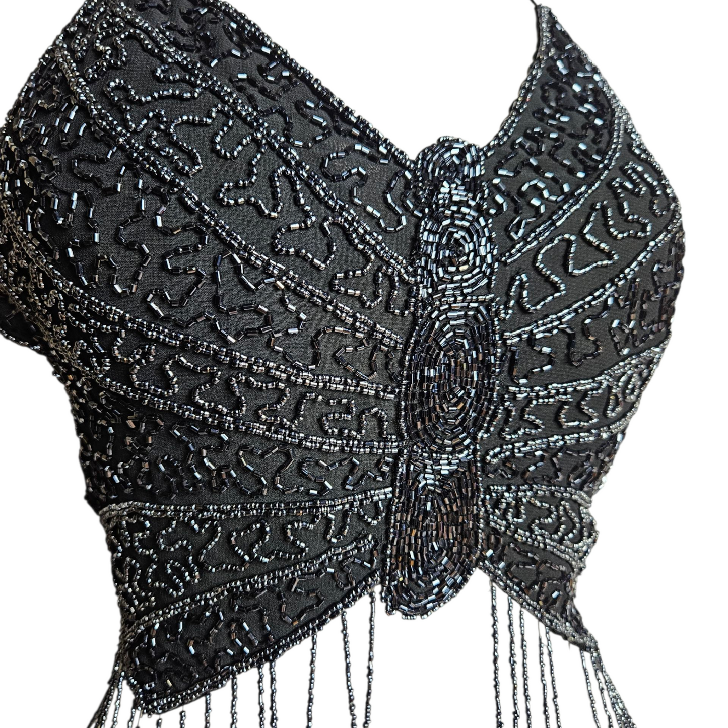 Haut papillon brodé de perles noir