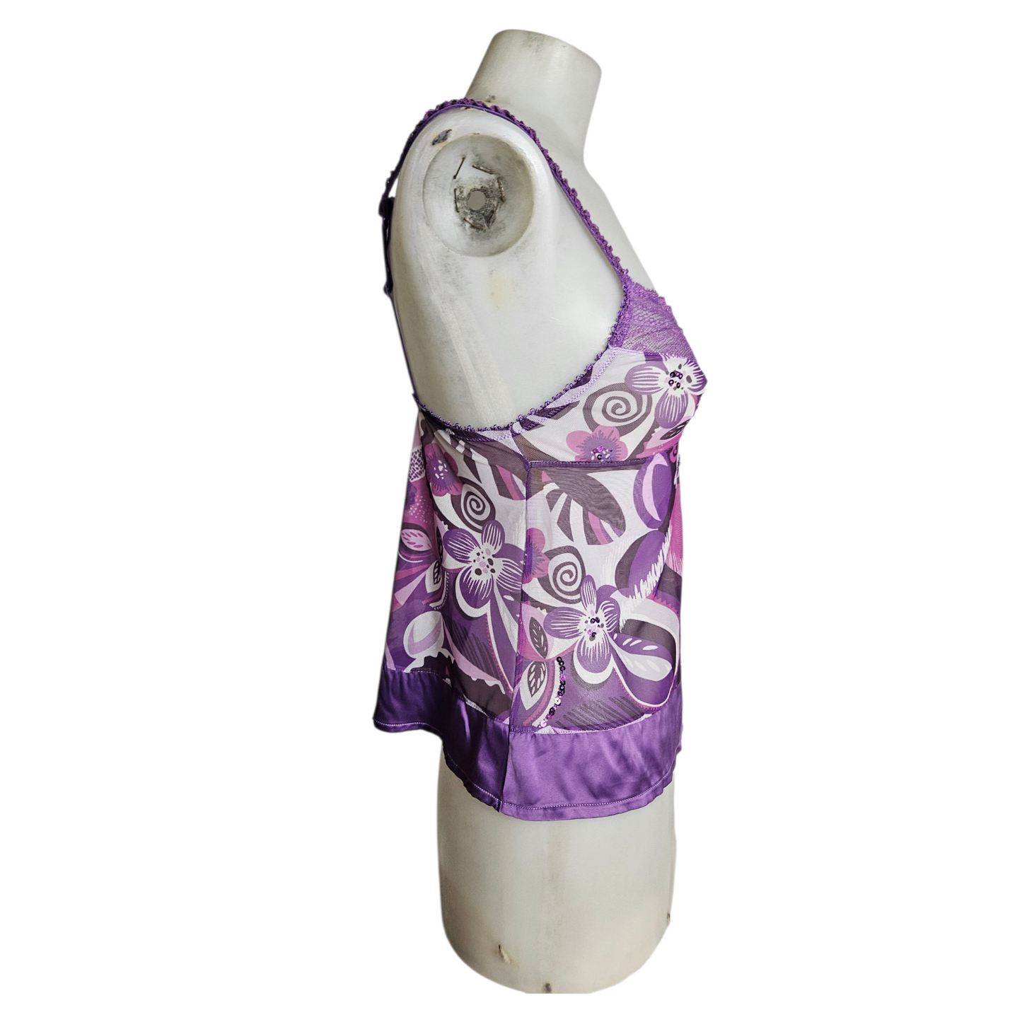 Haut en voile fleuri détails satinés