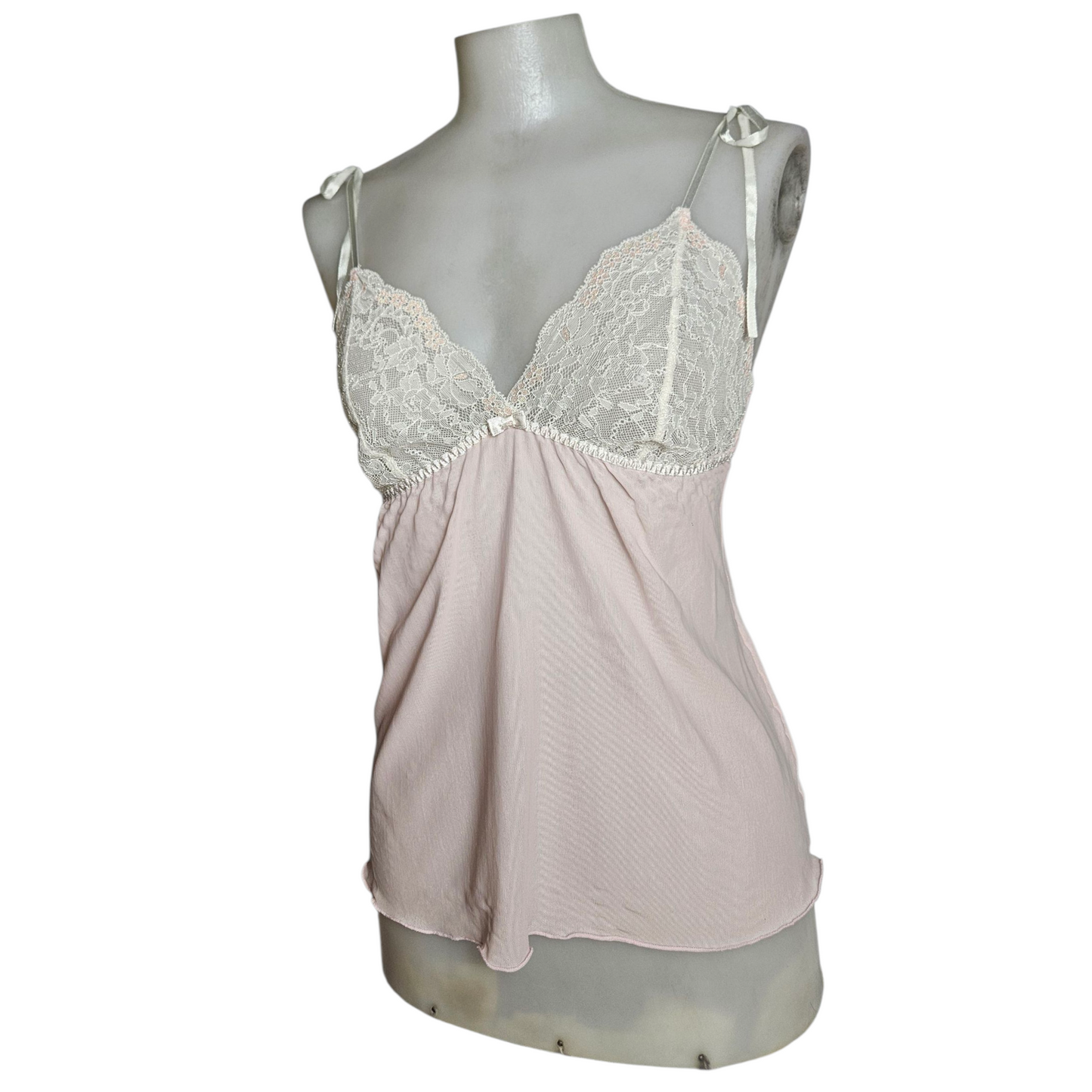 Haut en voile et dentelle rose et blanc