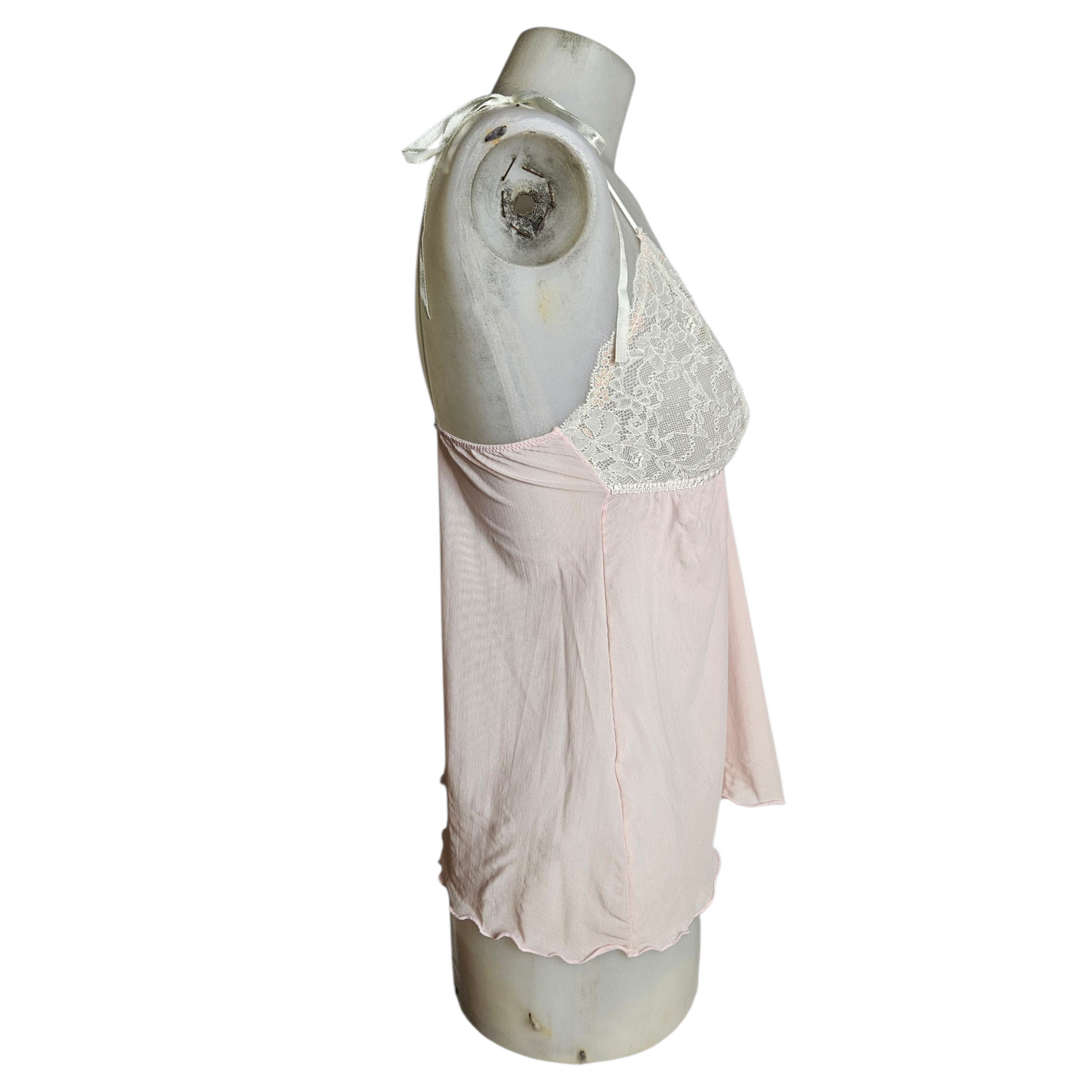 Haut en voile et dentelle rose et blanc