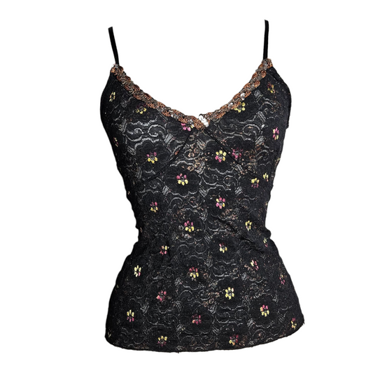 Sequin embroidered lace tank top