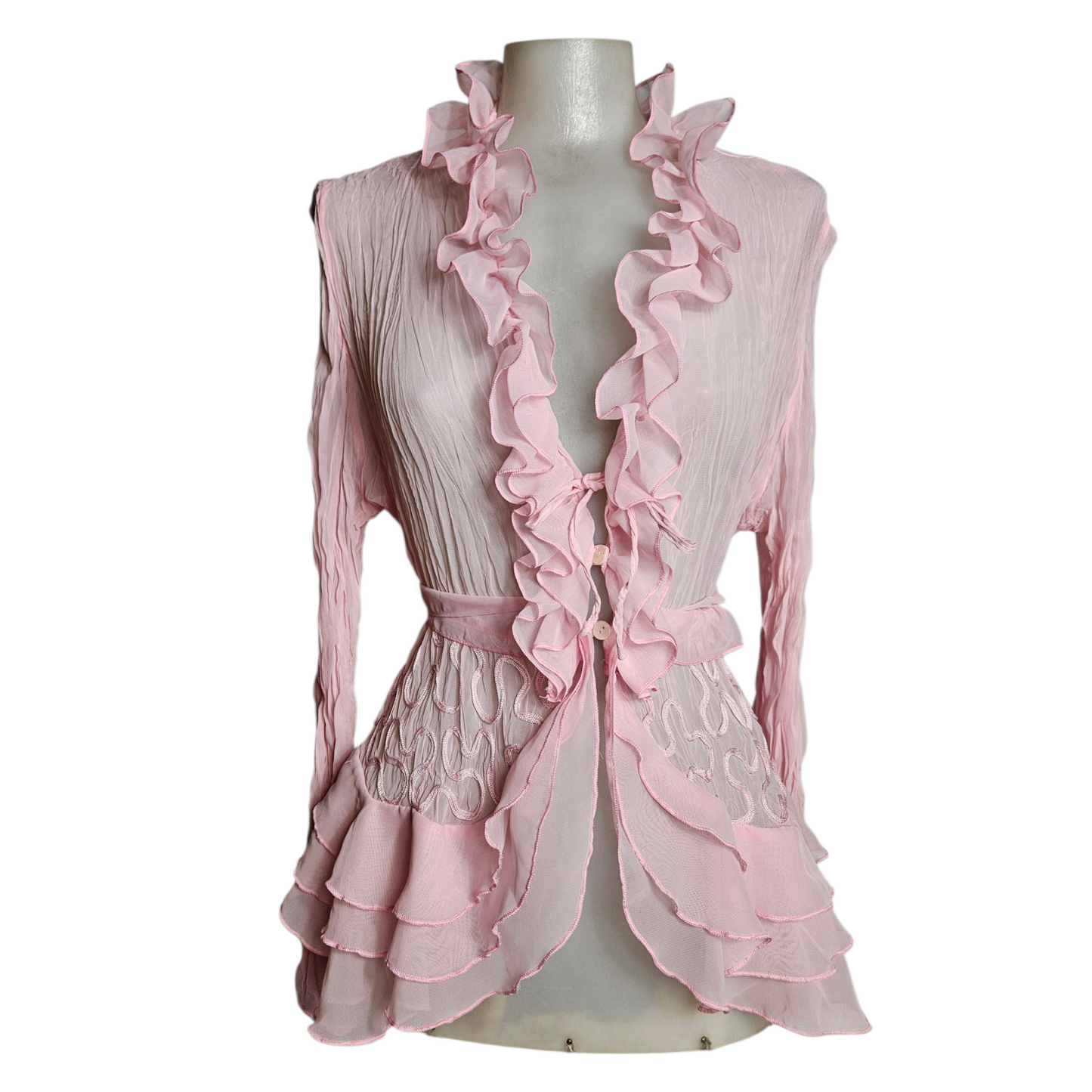 Voile blouse with integrated belt